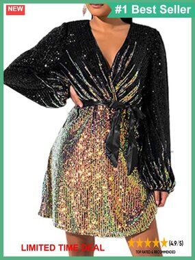 Plus Size Long Sleeve Sequin Skater Cocktail Evening Dress